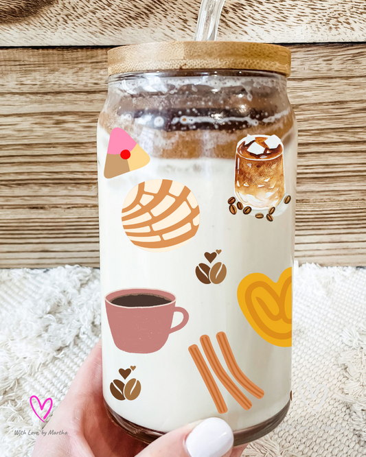 Cafecito y Pan Dulce Glass Cup 16oz