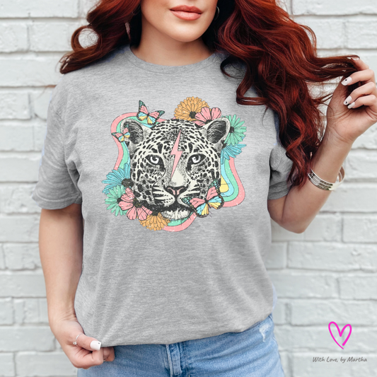 Snow Leopard Retro Floral T-shirt