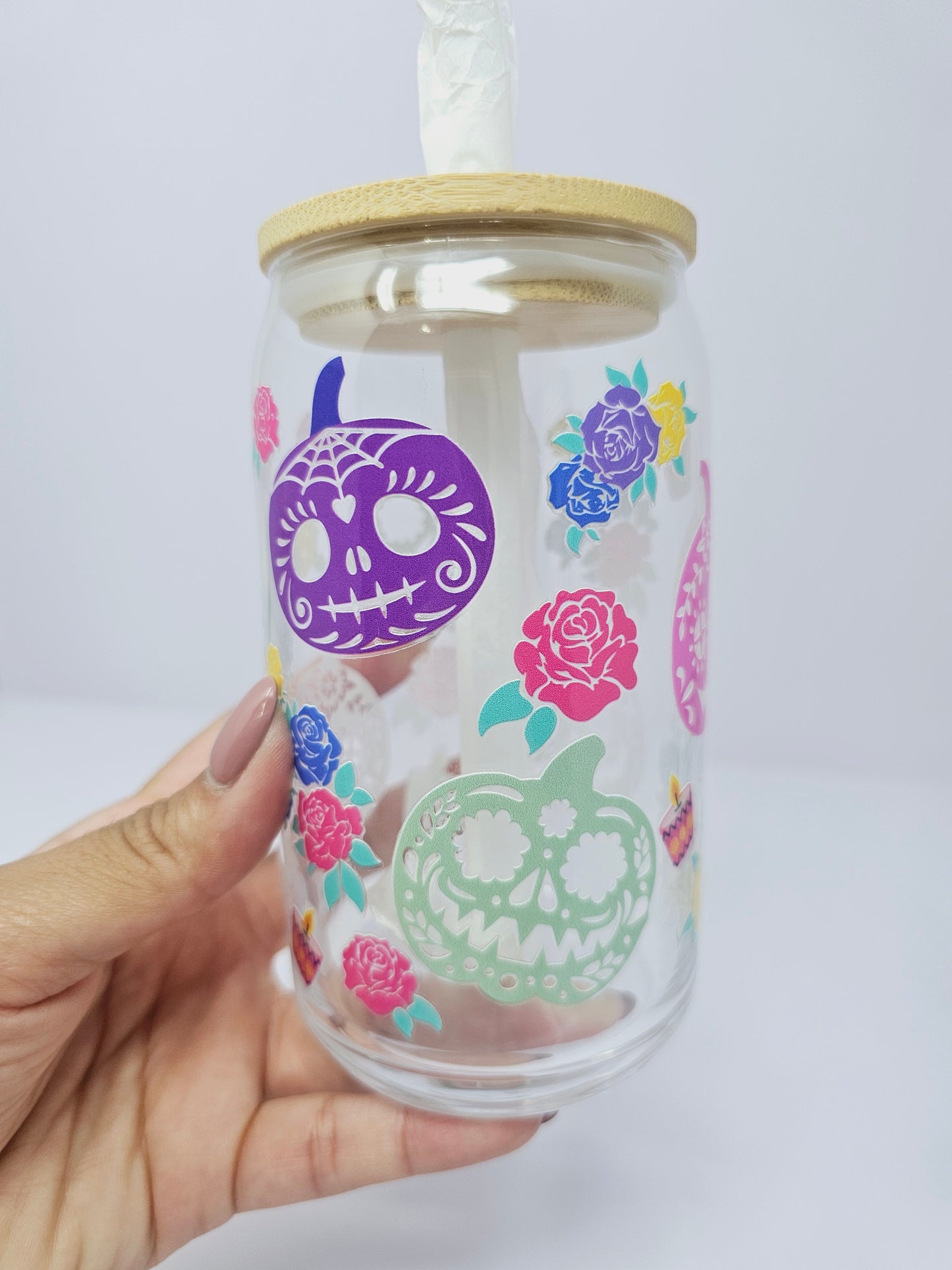 Halloween Dia de los muertos pumpkins Glass Can 16oz