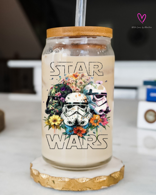 Floral star sky people wars Glass cup 16oz