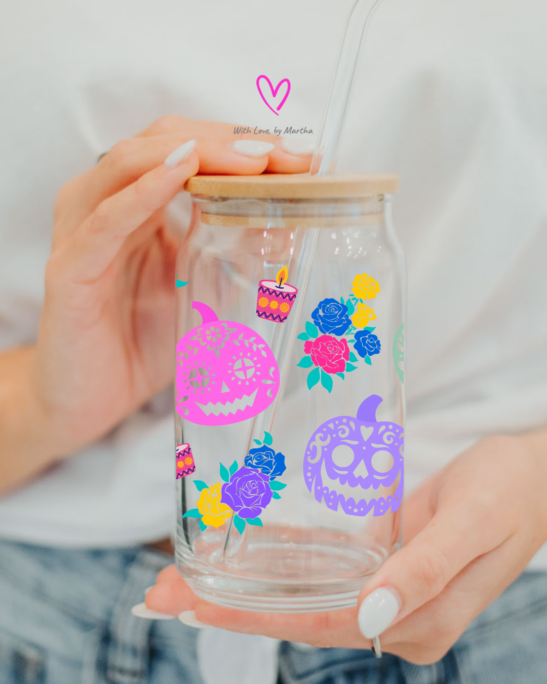 Halloween Dia de los muertos pumpkins Glass Can 16oz