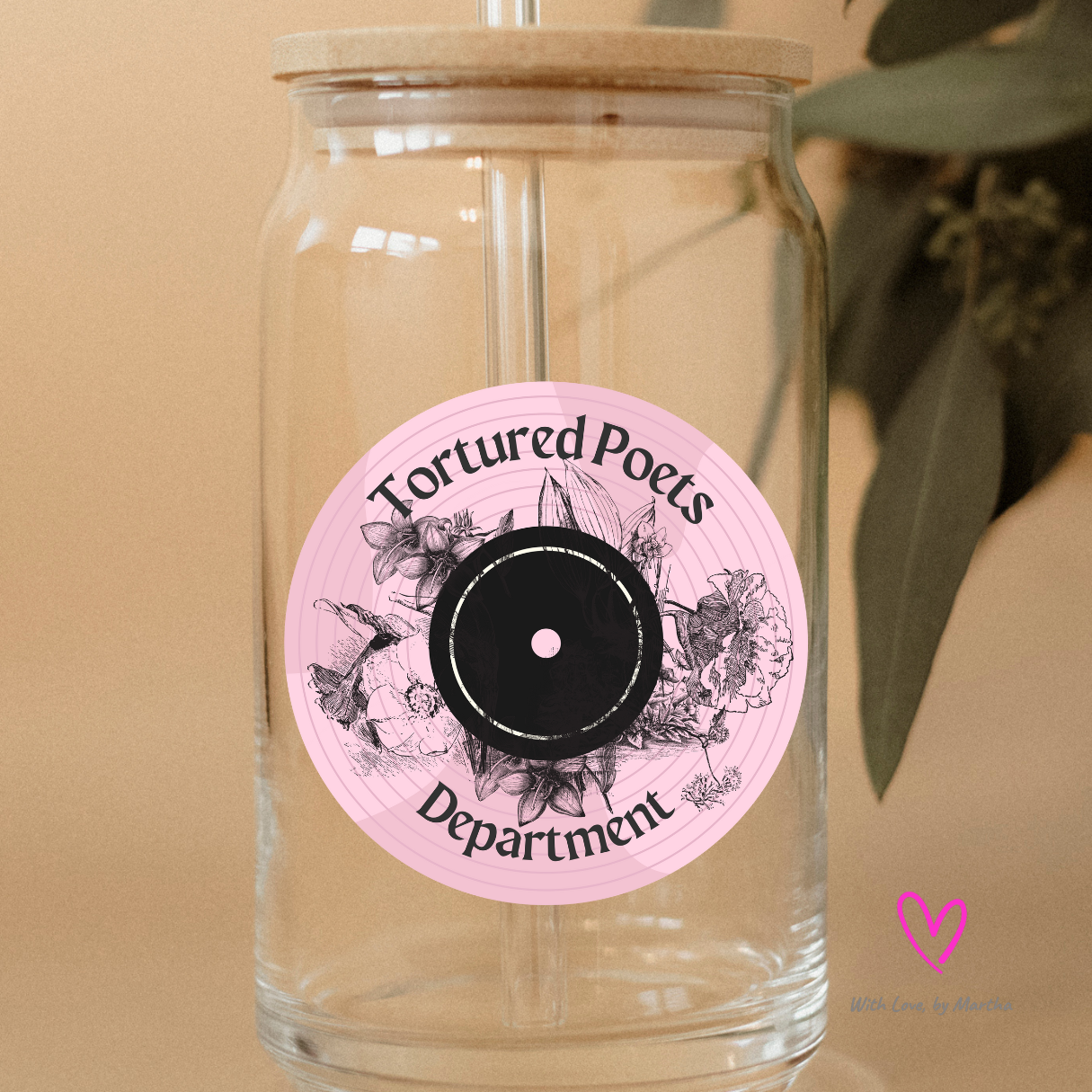 "Tortured Poets" Record design Glass cup 16oz