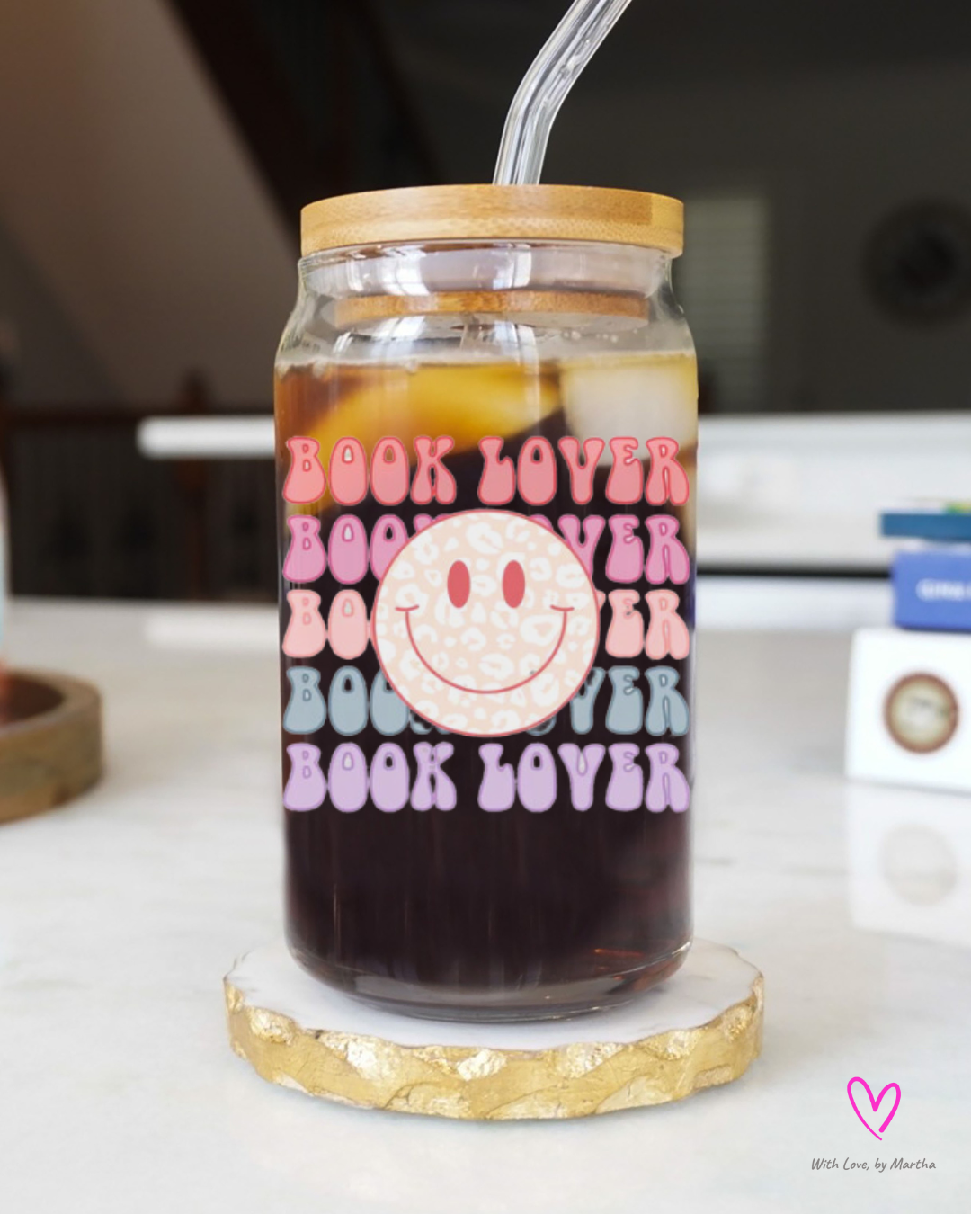 "Book Lover" Glass cup 16oz