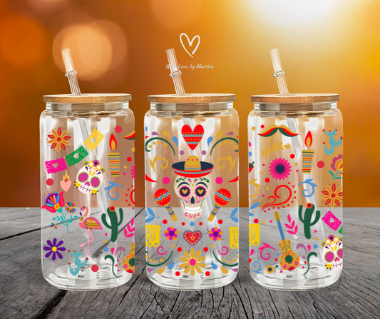 Dia de los Muertos/Day of the Dead Glass cup 16oz