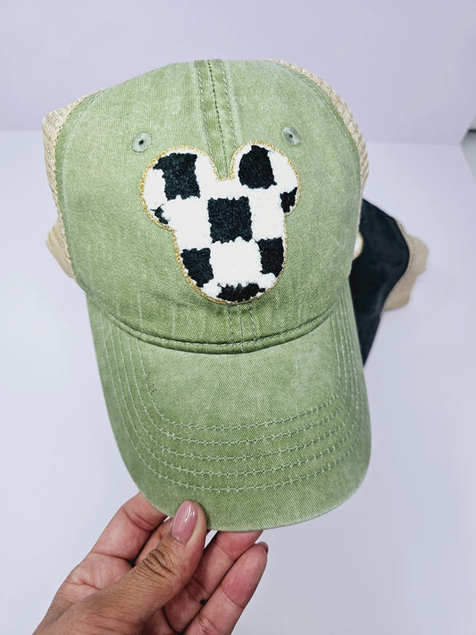 Checkered Mouse Head Trucker Hat