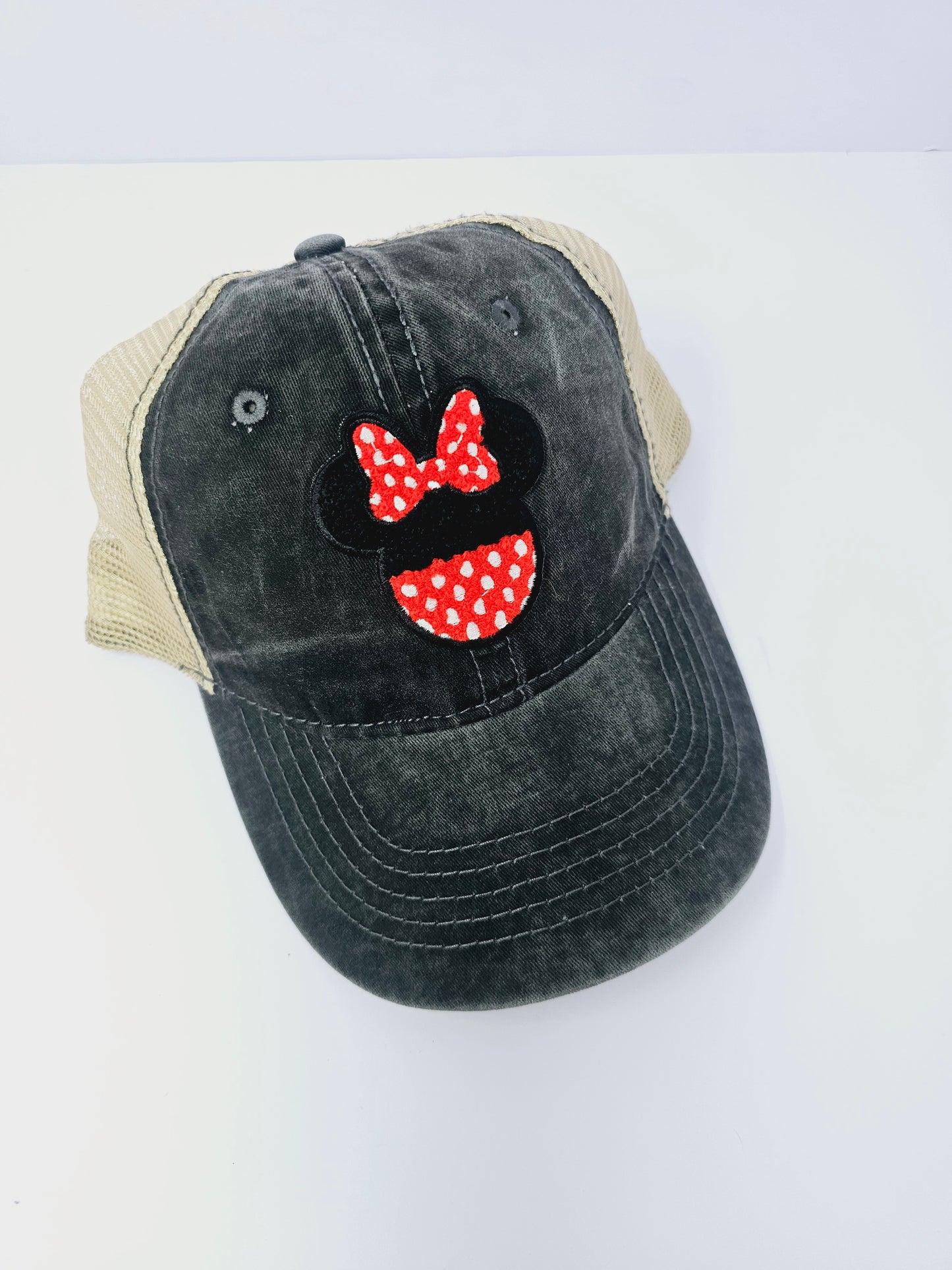 Red and white MInnie Head Trucker Hat