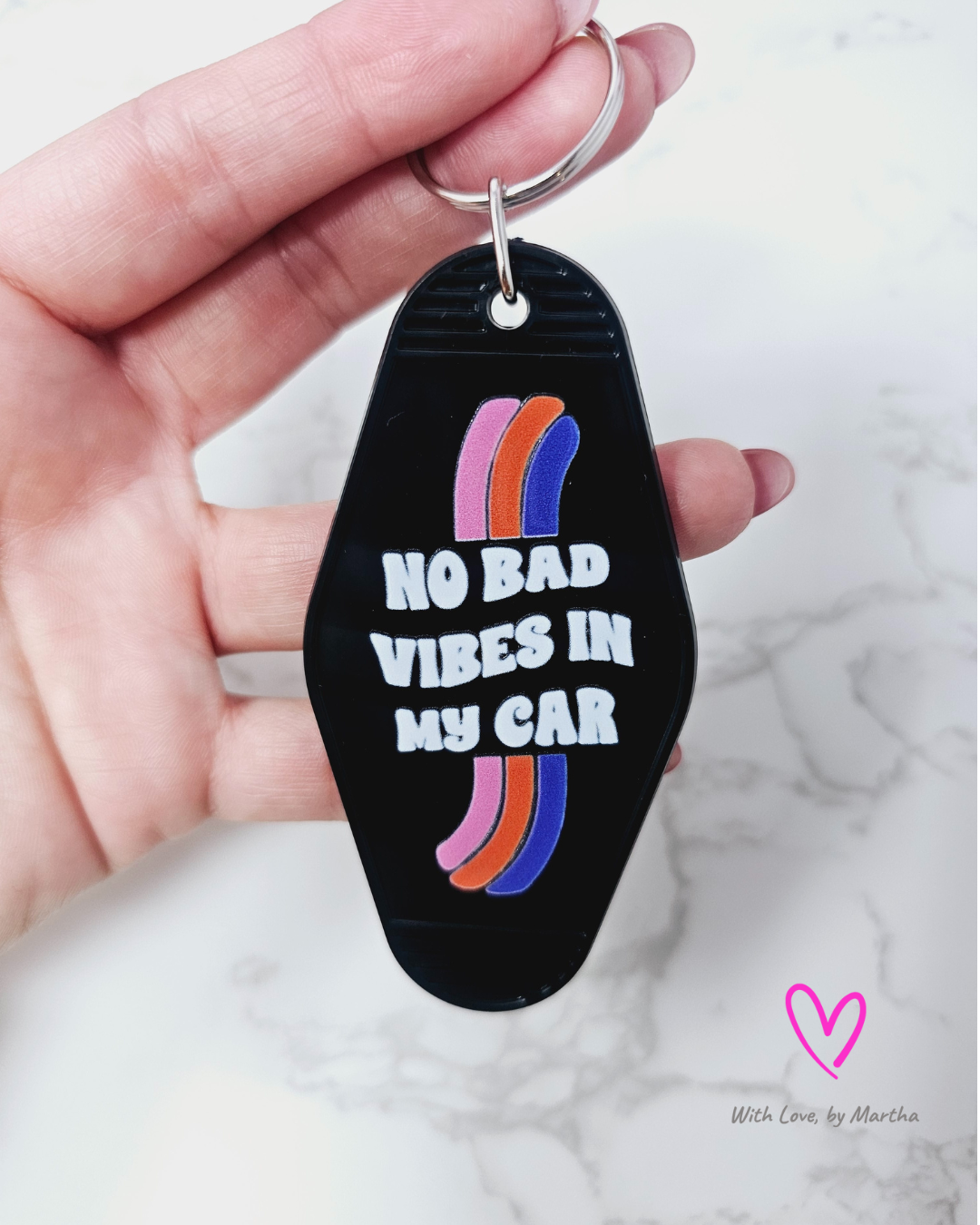 "No bad vibes in my car" Motel style keychains