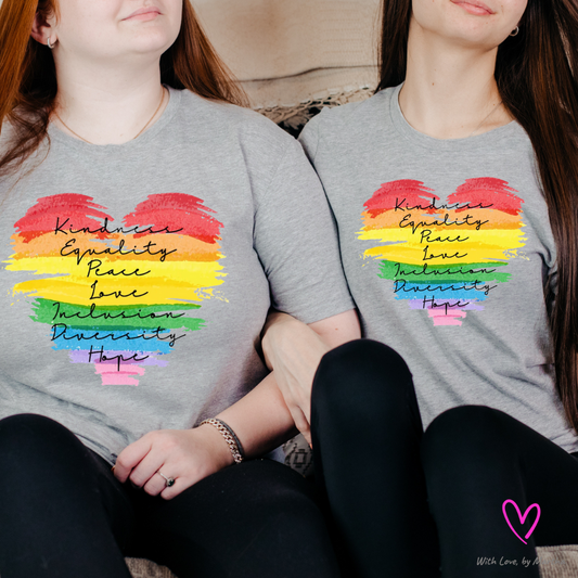 Pride Rainbow (Kindness, equality, Peace, Love, Inclusion, Diversity, Hope) T-shirt