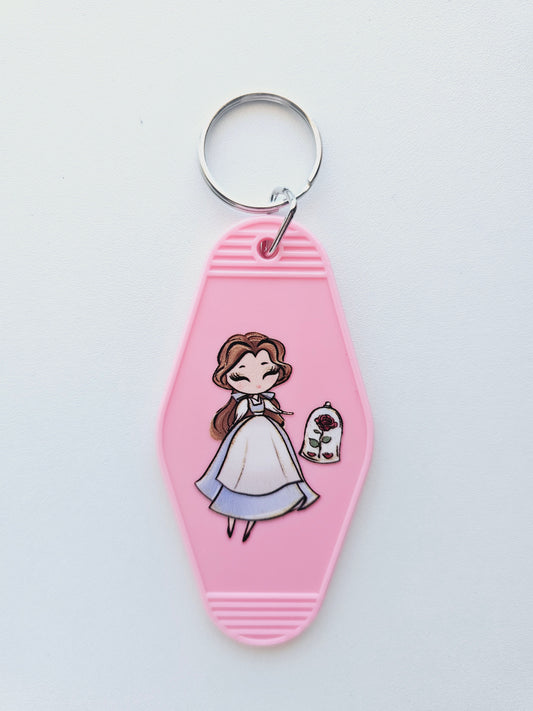 Belle pink Motel style keychains