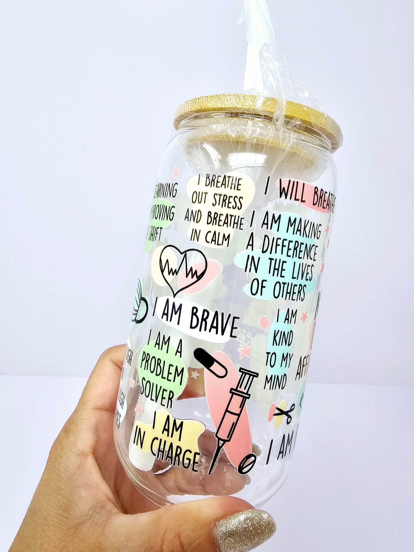 "Nurse Daily Affirmations" Glass Can 16oz