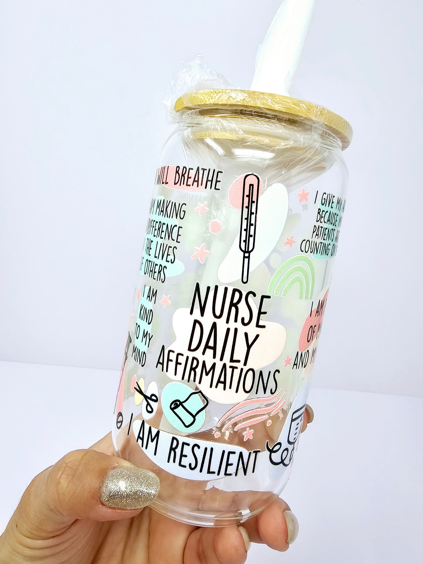 "Nurse Daily Affirmations" Glass Can 16oz