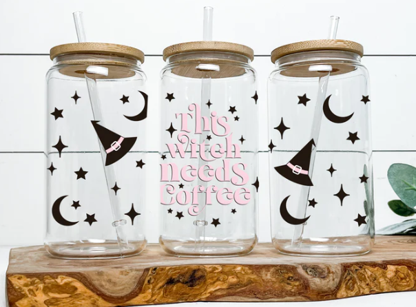 This Witch needs coffee Glass Can 16oz