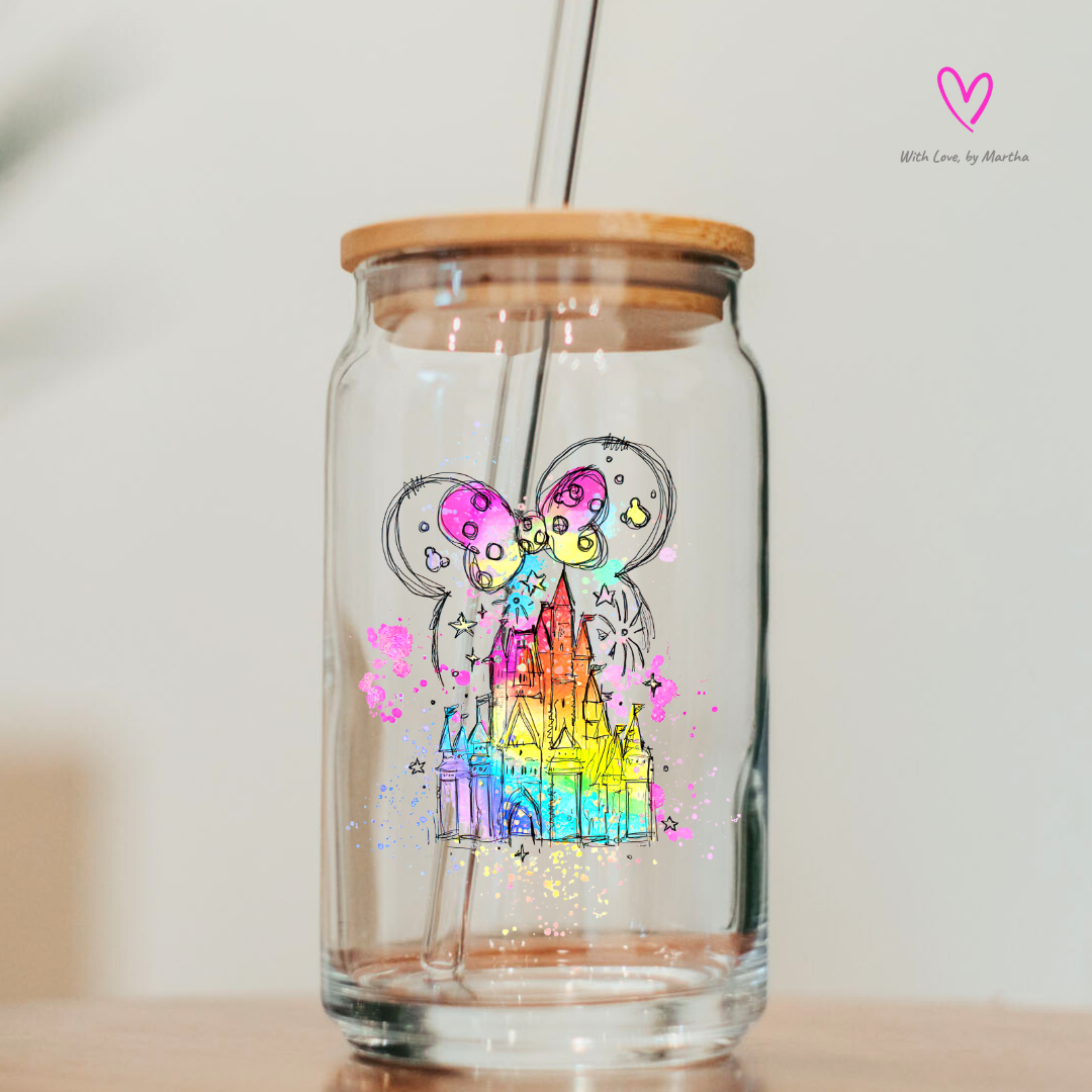 Watercolor magical castle glass cup